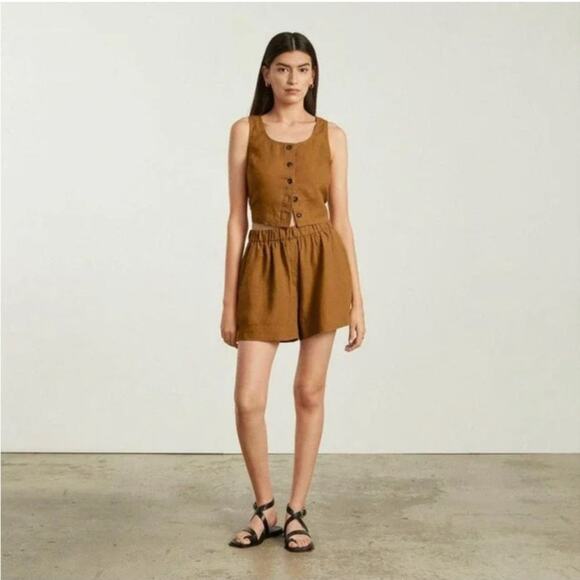 Everlane Shorts Womens Medium Orange Brown Linen Boxer Relaxed Pull On Travel - Picture 1 of 14